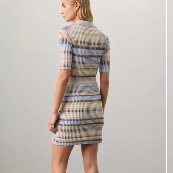 Simkhai Solana French Blue Ribbed Collared Knit Body Cone Preppy Knee Dress XL - Picture 3 of 12